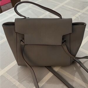 Structured Grey Leather Shoulder Bag - Women's Handbag